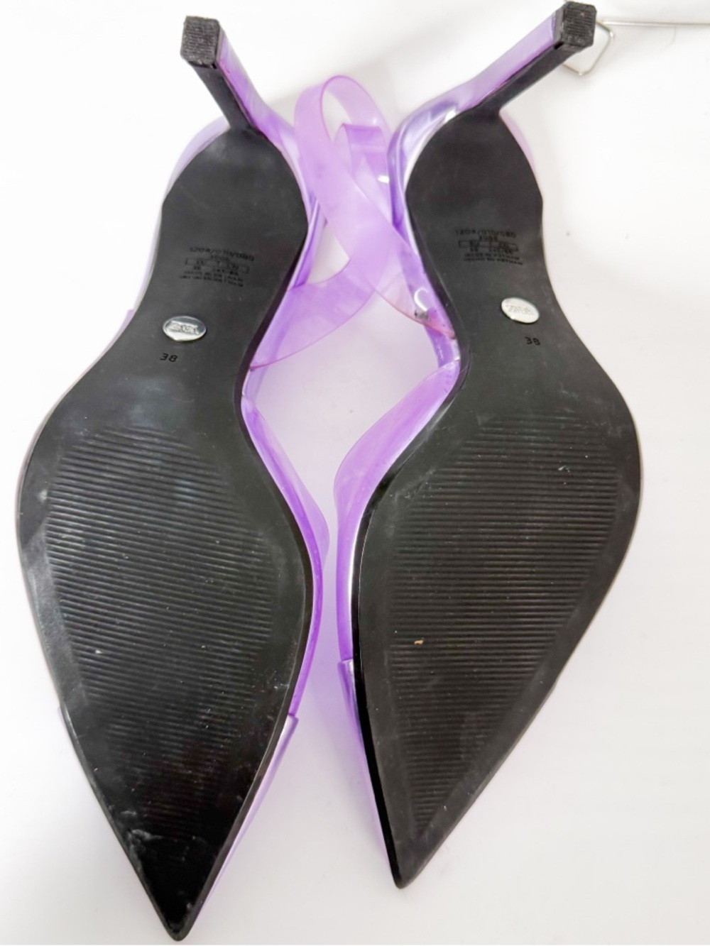 ZARA Purple Clear Slingback Heels Metallic Pointed Toe Stiletto Size 38 - Picture 6 of 8